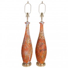 Pair of orange pierced design ceramic lamps